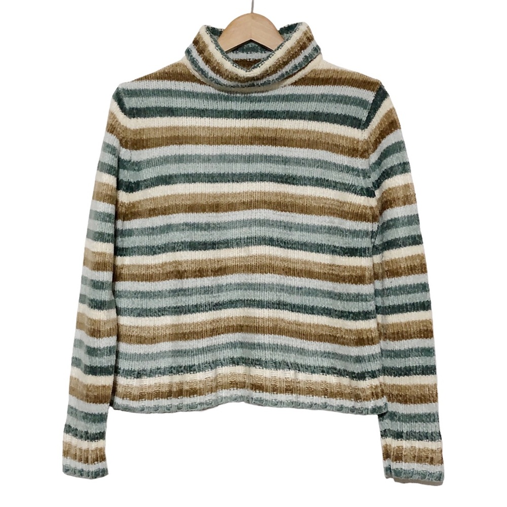 Vintage Y2K Chenille Striped Turtleneck Sweater - Picture 3 of 10